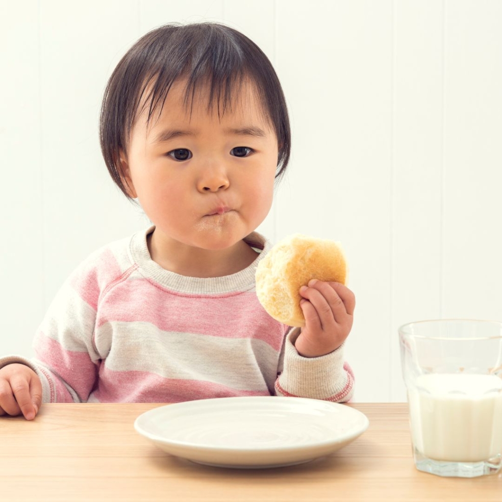 Preschool girl eating a biscuit