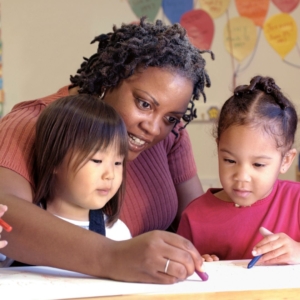 teacher working with kids