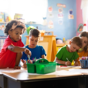kids coloring together