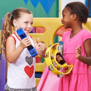 preschool girls with tambourines