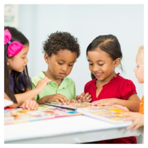 kids working on literature