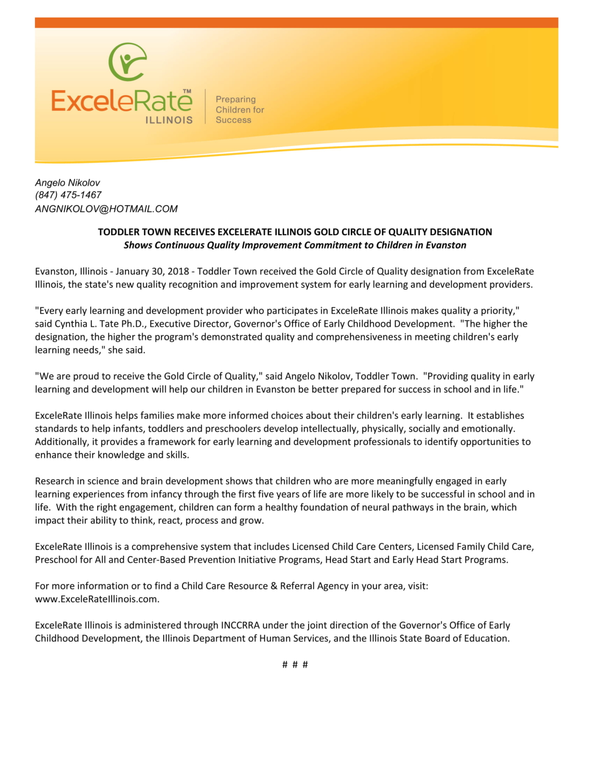 Toddler Town DayCare Press Release
